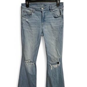 American Eagle Outfitters Light Blue Distressed Flare Jeans